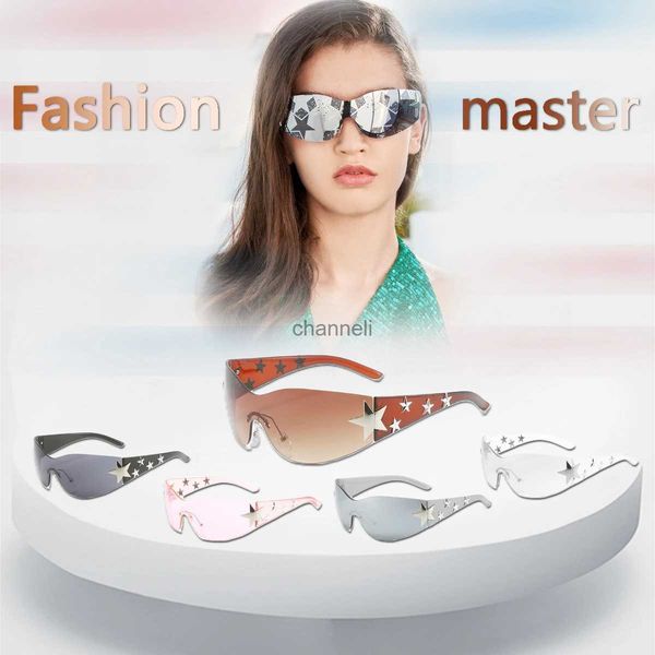 Gafas al aire libre Y2K Personalidad Gafas de sol de lujo Pentagrama Estrella de plata Moda Gafas de hip-hop Diseño de marca para mujeres Hombres al aire libre YQ231208