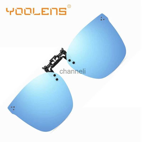 Óculos ao ar livre YOOLENS Pesca Polarizada Ao Ar Livre Clip-on Espelho Azul Flip Up Óculos de Sol Quadrados Sem Aro para Óculos de Prescrição Lente UV400 YQ231208