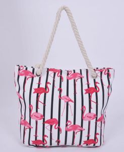 Bolso de playa a la moda para actividades al aire libre, bolso de mano de lona con flamencos, bolsos de compras de algodón de gran capacidad, bolsos bonitos para mujer