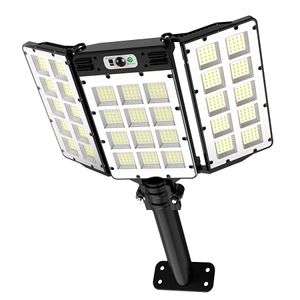 Projecteurs d'extérieur, lampadaire LED Lampes solaires étanches, applique murale avec capteur de mouvement Télécommande, Projecteur de sécurité IP65, 3 têtes 270ﾰ Éclairage porche cour