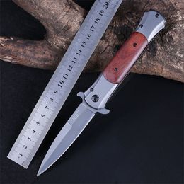 Couteau pliant extérieur haute dureté couteau de poche multifonction manche en bois en acier Stiletto Cutter pour la survie Camping outil EDC tactique