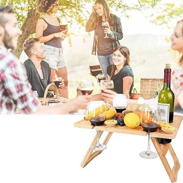Table de pique-nique pliante extérieure Arrangement de table de pique-nique portable Sheild Wood Vin Verre à vin pour les concerts au parc