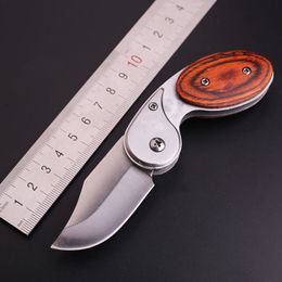 Outdoor Folding Small Knife Camping Pocket Knife Wood Handle EDC Stainless Steel Blade MINI Cutter Multi usages