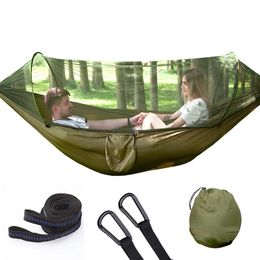 Meubles d'extérieur Randonnée Camping Hamac avec un filet de moustique - Lit swing en nylon léger et portable pour voyage extérieur suspendu hamacs pliés 290 * 140cm