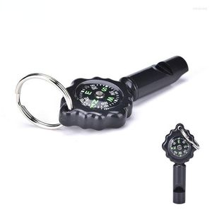 Buitengadgets 12 in 1 Whistle Keychain Compass voor kamperen Wandelen nuttige tools Zwarte kleur Groothandel