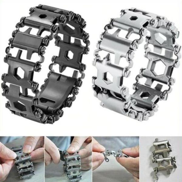 Gadgets para exteriores 29 en 1 Herramienta multifunción Pulsera de banda de rodadura Pulseras de bolsillo para exteriores Kit de herramientas con destornillador Llave abridora Multiherramienta Ca257c