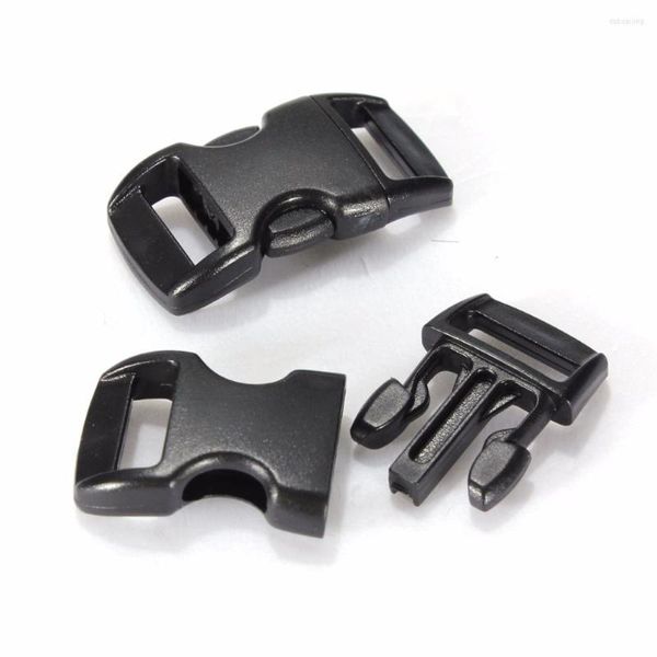 Gadgets al aire libre 50 unids/lote negro 3/8 10mm hebillas de liberación lateral curvadas de plástico para 550 pulseras de supervivencia Paracord correas