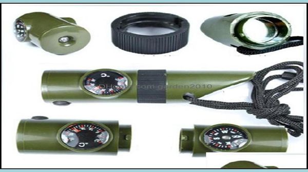 Gadgets d'extérieur 7 en 1, Mini Kit de survie Sos, sifflet avec boussole, thermomètre, lampe de poche, loupe, outils Dr4499533