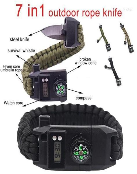 Gadgets de plein air 7 en 1 équipement de survie multifonctionnel Escape Bracelet Camping Tool6880791
