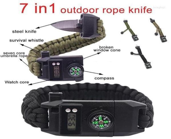 Gadgets de plein air 7 en 1 équipement de survie multifonctionnel Escape Bracelet Camping Tool5224882