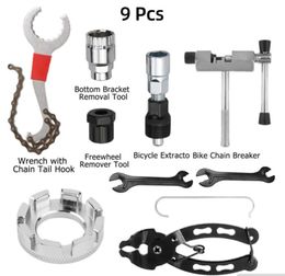 Outdoorgadgets 9 in 1 Fietsreparatieset Kits Vliegwiel verwijderen Kettingbreker Cutter Cranktrekker Fietssleutel Cassettebeugel ctor Sets 231212