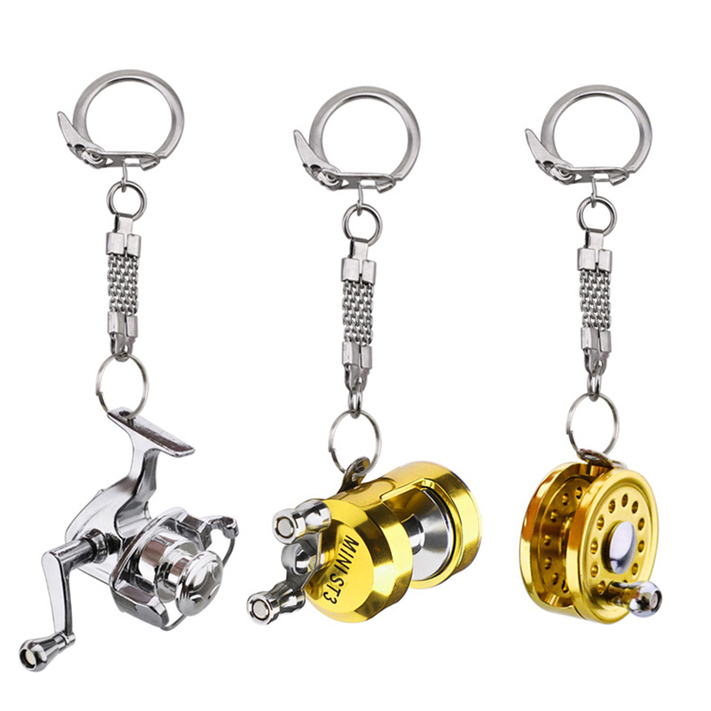 Buiten Gadgets Ally Visgoed Vishaspel Drum Pendant Keychain Key Ring Mini Miniature Sea Fishing Spining Wheel