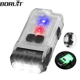 Gadgets extérieurs BORUiT V15 LED Porte-clés EDC escence Lampe de poche Clip Lampe de travail chaude Type C Torche rechargeable Aimant Camping Lanterne de poche 231114