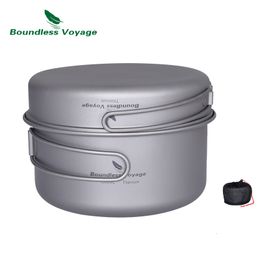 Gadgets al aire libre Boundless Voyage Camping Cookware Pot Pan Set 1000ml Taza 500ml Plato Kit de cocina de viaje ligero para 1 hombre 230826