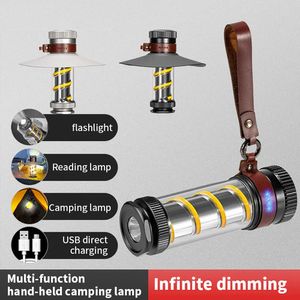 Outdoorgadgets Messing Campingzaklamp COB Outdoor Tentverlichting Zaklamp Dimbaar Waterdicht Type-C Opladen Noodlamp voor Vissen Wandelen 231127