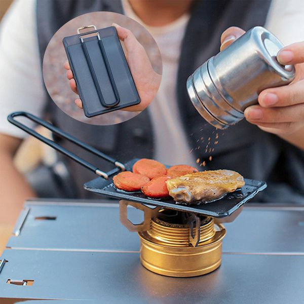 Gadgets de plein air Camping Barbecue Pan Ultralight 13x8 5cm Grill Friture avec Poignée Amovible Ustensiles de Cuisine pour Randonnée Pique-Nique Sac à Dos 230717