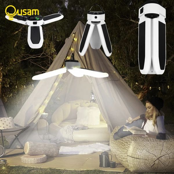 Gadgets al aire libre Linterna para acampar Luz portátil LED Lámpara de taller recargable Equipo de campamento de emergencia Bombilla Potente solar o USB 231114