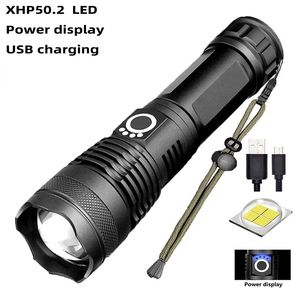 Gadgets extérieurs lampe de poche haute puissance LED XHP50 torche Rechargeable USB super lumineuse 18650 Zoom lampe de poche puissante XHP70 lanterne de chasse 231018