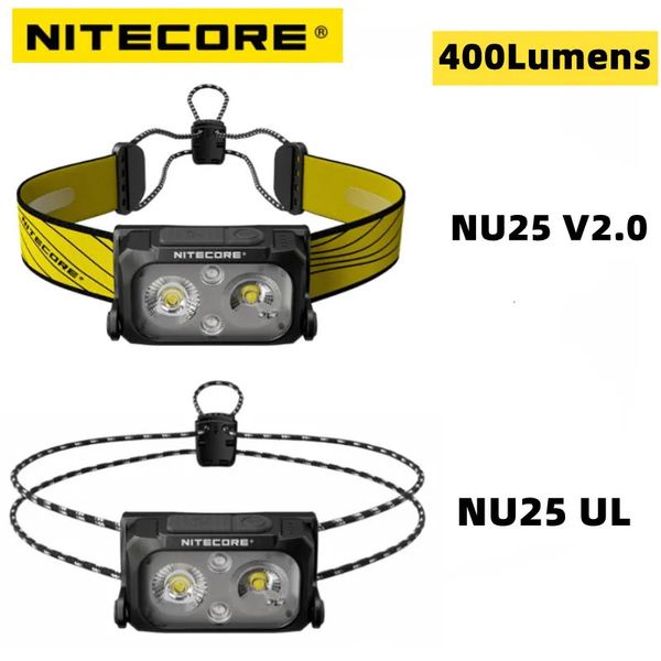 Gadgets d'extérieur Lampe frontale rechargeable NU25 UL V2 400 lumens Projecteur équipé à double faisceau Projecteur ultra léger Éclairage de phare 231018