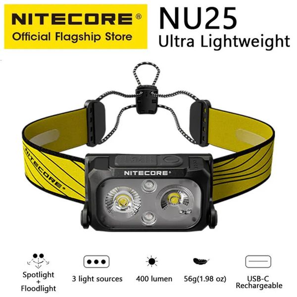 Gadgets extérieurs Lampe frontale rechargeable d'origine NU25 USB-C batterie intégrée phare à trois sources de lumière pour la course à pied Trekking Backpacker 231018