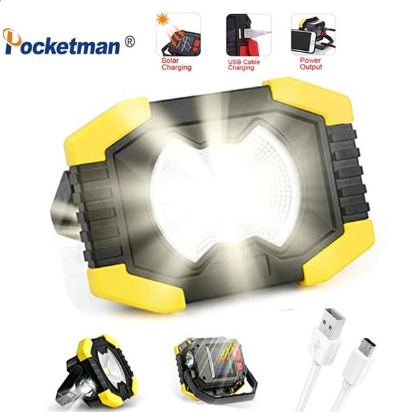 Gadgets al aire libre Foco portátil 100W COB LED Luz de trabajo Batería solar Linterna recargable Lámpara Camping Linterna 231109