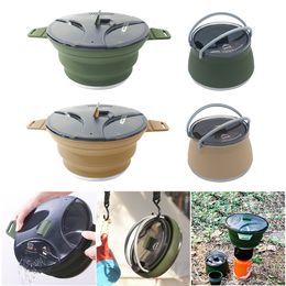 Gadgets d'extérieur Bouilloire de camping pliante en silicone Pot de casserole Portable pliable résistant à la chaleur Pot de cuisine de qualité alimentaire pour pique-nique de randonnée en plein air 230919