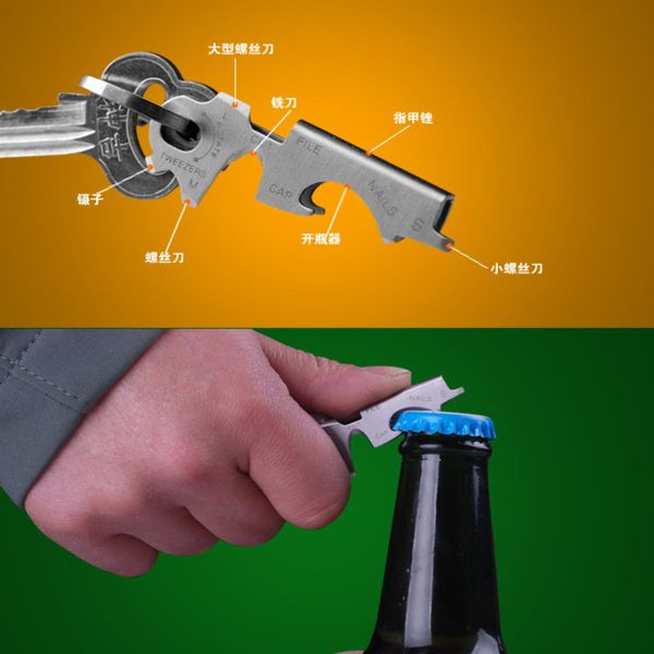 Gadgets d'extérieur boucle de suspension en acier inoxydable, porte-clés multifonction en argent noir, porte-clés pour adultes