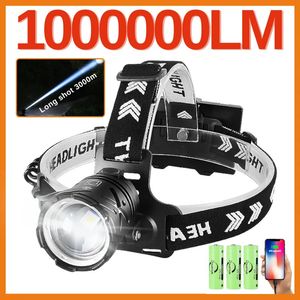 Gadgets ao ar livre Super poderoso 1000000LM LED Head Lamp Pesca 3 modos Head Lantern Led recarregável Farol 18650 Outdoor Farol Camping 231018