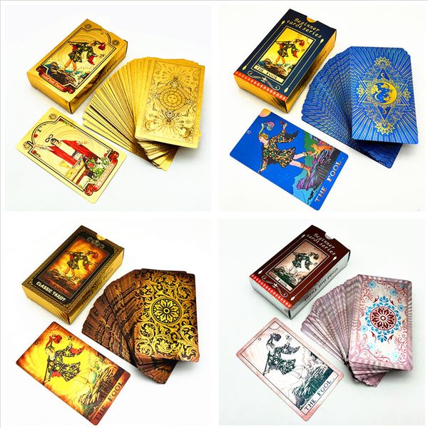 Juegos al aire libre Actividades 1 cubierta Cartas de tarot de plástico Impermeable Durle Rider Waite Oro Negro Azul Tarjetas Adivinación con libro de guía L742 230718