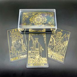 Actividades de juegos al aire libre 1 baraja de cartas de Tarot plástico dorado negro resistente al agua adivinación duradera con libro guía L722 230718