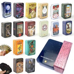 Activités de jeux de plein air 24 Tarot de style dans une boîte en fer blanc Bord doré pour les débutants Fortune Telling Game Card 78 Card Deck Cadeaux exquis pour les amis 230711