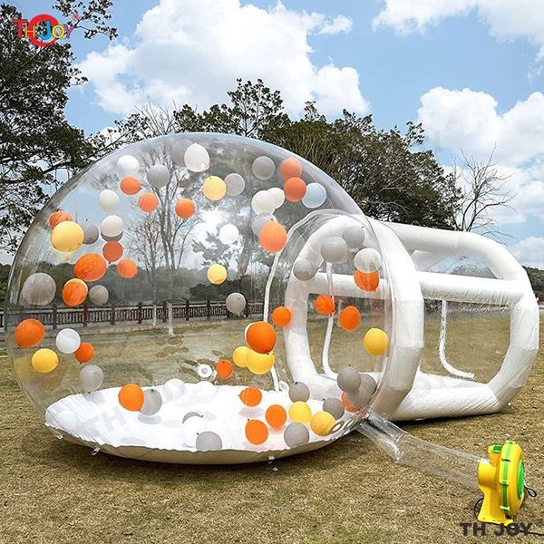 Activités de jeux de plein air 5m de long pour enfants Fête de bulle gonflable transparente Tente Igloo Dome Tente avec ballons White Bubble House for Outdoor Party