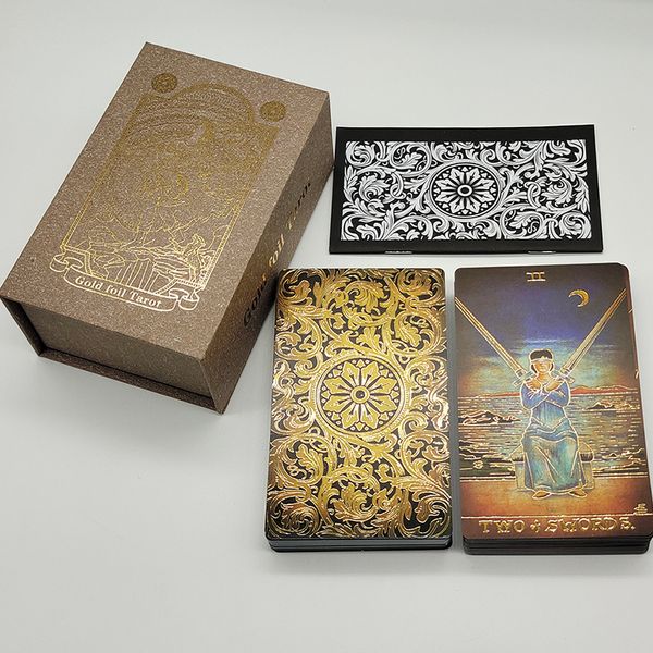 Jeux de plein air Activités Arrivée Jeu de cartes magnifique 80PCS Feuille d'or Tarot Luxe Cartes de divination émaillées imperméables avec effet scintillant 230724