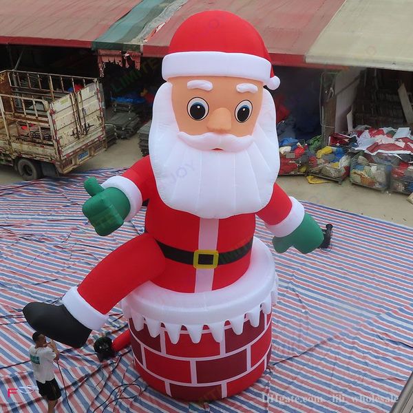 Juegos al aire libre actividades decoración navideña gigante inflable Papá Noel subir desde la chimenea para el patio publicidad de eventos inflables chimenea Santas