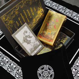 Outdoor Games Activiteiten Uitstekende Goudfolie Tarot Deck Met Gids In Flip box Plastic Rider Waterdicht Waarzeggerij Kaarten Voor Bordspel 230717