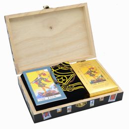 Jeux de plein air Activités Feuille d'or 12 7 cm Boîte en bois Tarot PVC Étanche Résistant à l'usure Jeu d'échecs Carte de jeu Divination Coffret cadeau Luxe 230616