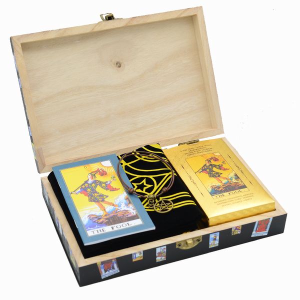 Juegos al aire libre Actividades Lámina de oro 12 7 cm Caja de madera Tarot PVC Impermeable Resistente al desgaste Tablero de ajedrez Juego de cartas Juego de regalo de adivinación Lujo 230616