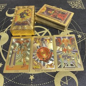 Juegos al aire libre Actividades Golden Beautiful English Tarot 12x7cm Cards Deck High Quality Gold Big Size Witchcraft Classic para principiantes con guía 230615