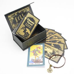 Activités de jeux de plein air Cavalier de cartes de tarot en plastique Feuille d'or Jeu d'échecs et de cartes exquis Collection de cartes de divination Cartes de jeu imperméables et résistantes à l'usure 230715