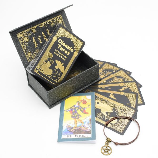 Activités de jeux de plein air Cavalier de cartes de tarot en plastique Feuille d'or Jeu d'échecs et de cartes exquis Collection de cartes de divination Cartes de jeu imperméables et résistantes à l'usure 230711