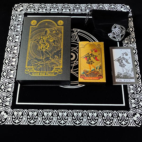 Juegos al aire libre actividades plástico impermeable hoja de oro Tarot cartas mago cubierta juego de mesa con caja de regalo 230718