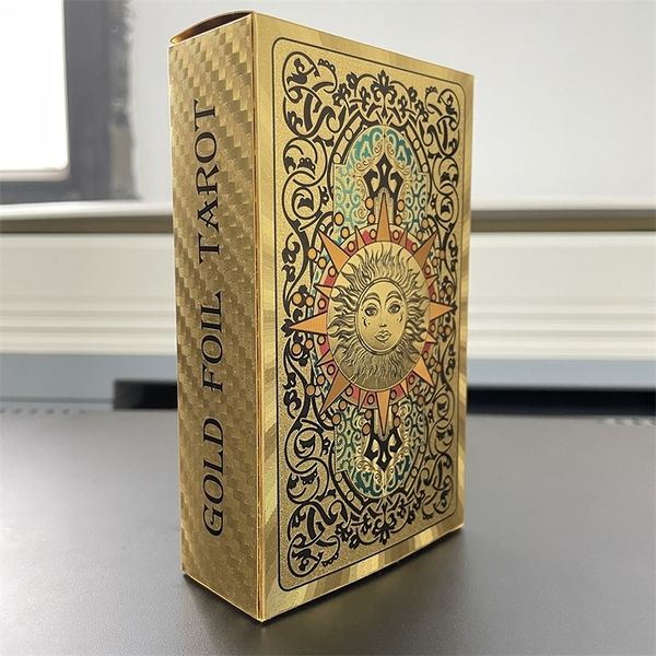 Activités de jeux de plein air Tarot doré étanche 12 x 7 cm Cartes anglaises classiques pour débutants avec guide papier Runes Divination Deck 230615