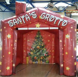Juegos al aire libre Impresión personalizada Inflable Santas Grotto 3.5x3x3m Navidad Santa Cottage House Tent Refugio Gabinete de cabina para decoración del festival de Navidad
