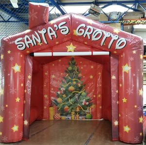 Outdoor Games Aangepaste afdrukken opblaasbare Santas Grotto 3.5x3x3m Kerstmis Cottage House Tent Shelter Cabin Ballon voor Xmas Festival Decoratie