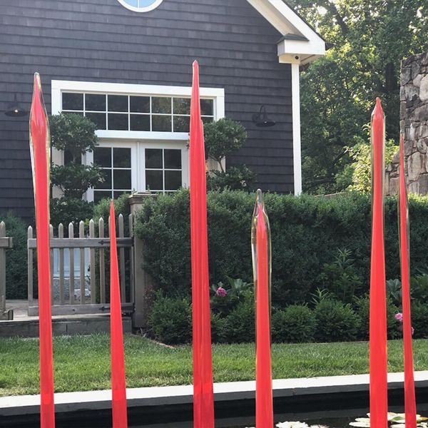 Lampadaires de jardin d'extérieur en verre soufflé à la main Décoration Sculpture Art Murano Grand Spike Spears Ornements Artisanat Couleur rouge 24 à 48 pouces