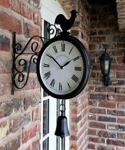 Horloge de la station de jardin extérieure Cockerel double face vintage rétro à la maison H11048872251