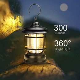 Lumière de lanterne suspendue en plein air, lampe de poche à LED rétro à batterie avec crochet pour le camping Emergency Tente Randonnée Pêche