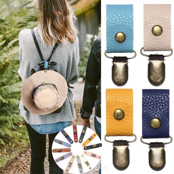 Clip compagnon de chapeau d'extérieur, pour voyage sur sac, cuir PU multifonction avec pinces à chapeau en bec de canard, 12 couleurs
