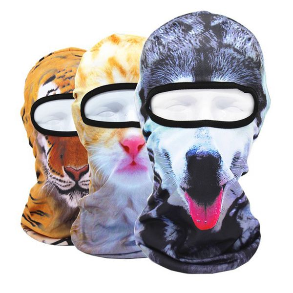 Chapeaux de plein air 3D Chat Animaux Cagoule Moto Respirant AntiUV Masque Complet Pêche Randonnée Tigre Chien Bandana Été Cyclisme Chapeaux 230425