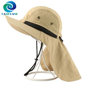 Chapeaux de plein air CAMOLAND été UPF50 chapeaux de soleil femmes hommes décontracté Boonie chapeau avec rabat de cou extérieur Long large bord pêche respirant seau chapeau 230515